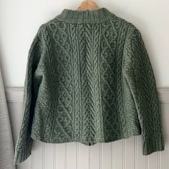 Vintage Inis Crafts XL 100% Merino Wool Zip Up Cable Knit Sweater - Picture 3 of 3